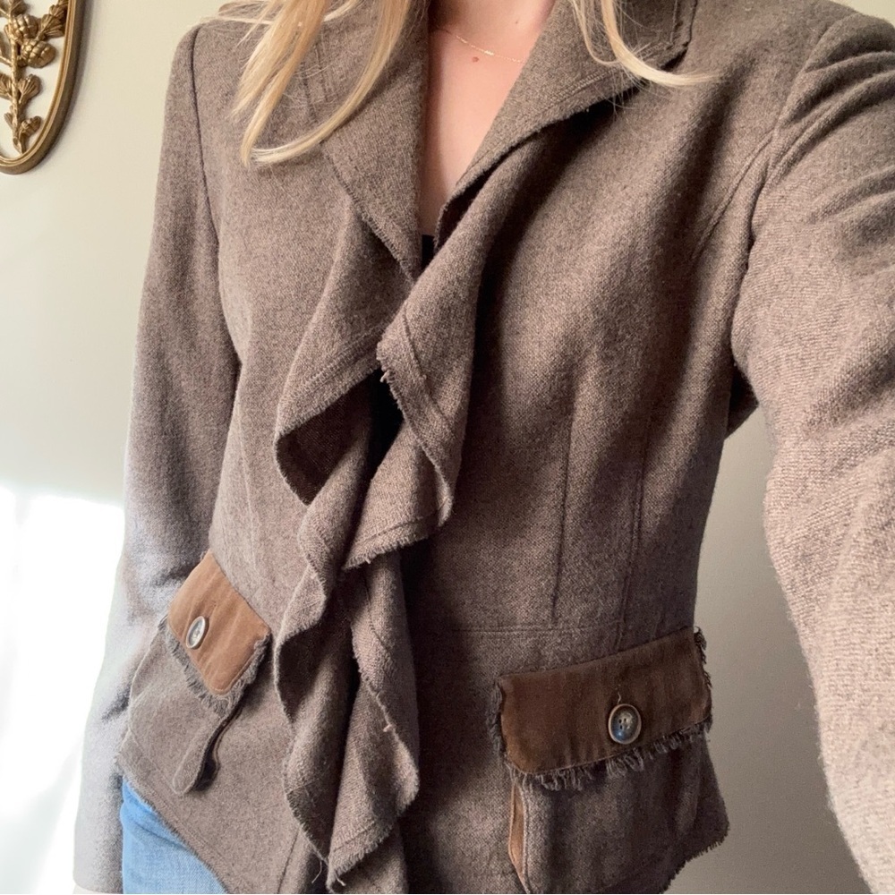 CAbi Brown Ruffled Wool Blazer - Picture 8 of 9